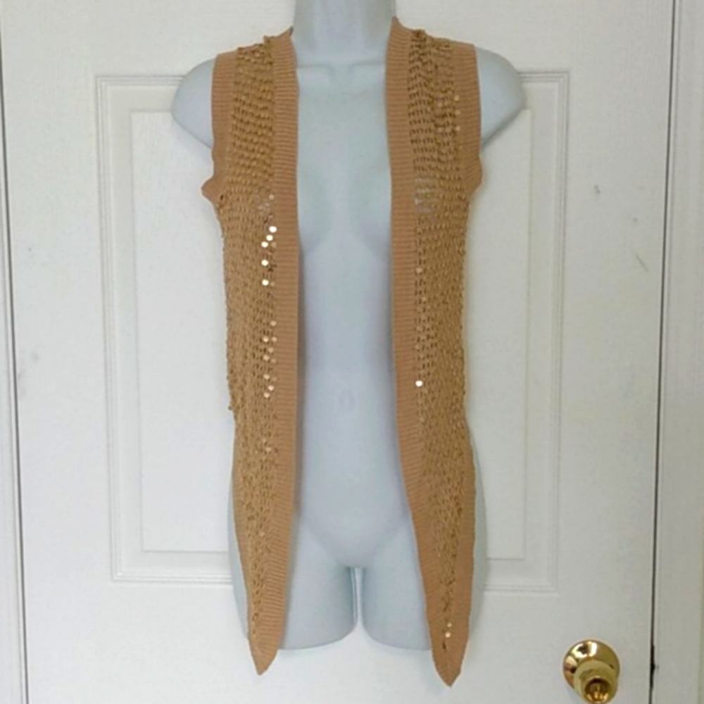 BEBE NWT Silk Gold Sequin Covered Vest XS